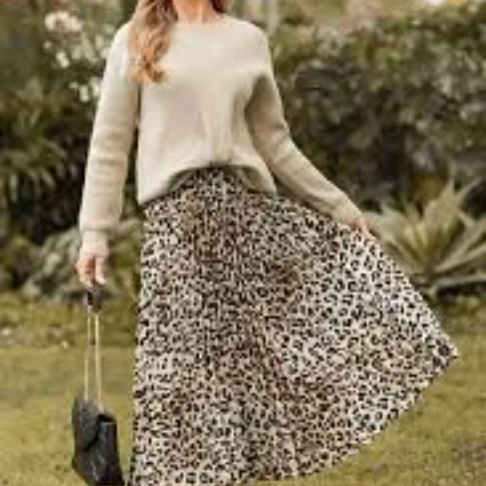 CUPSHE BROWN TAN LEOPARD PLEATED MIDI SKIRT SIZE SMALL NWT - Picture 4 of 4